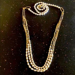 Exquisite pearl hematite three layer long necklace